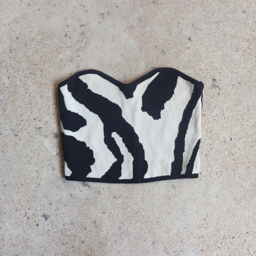Commense Zebra Print Strapless Knit Tube Top S Y2K Mob Wife Animal Print - Picture 1 of 3